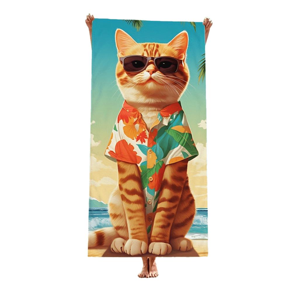 1pc Cool Cat Fashion Glasses Printed Beach Towel Soft Microfiber Quick Dry Towel for Outdoor Swimming Pool Camping Travel