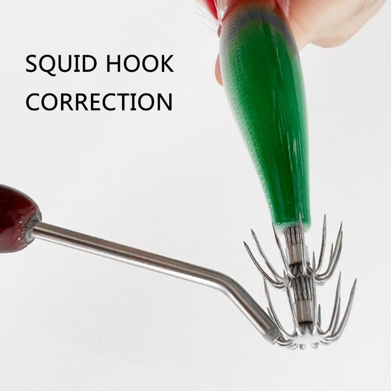 Sea Fishing Jig Hook Repair Tool Squid Jig Hook Adjuster Squid Hook Reshaping Tune Hook Straightener with Wood Handle