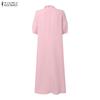ZANZEA Women Casual Round Neck Elegant Lace Patchwork Short Sleeve Long Dress