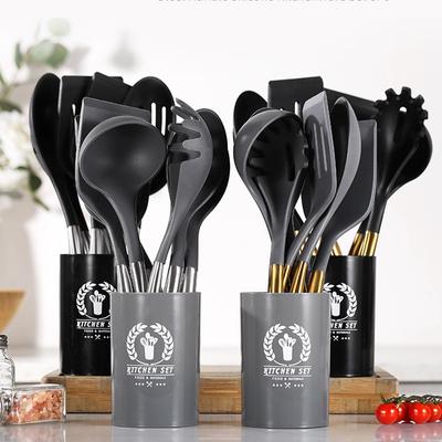 6Pcs Kitchen Cookware Silicone Kitchenware Non-stick Cooking Tools with Holder Spatula Spoon Ladle Egg Beaters Shovel Utensils Set