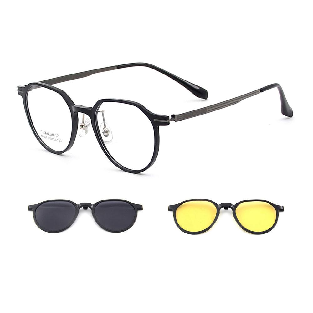 

3-in-1 Round Ultralight TR90 Women s Polarized Clip-On Sunglasses & Night Vision Titanium Legs Glasses Frames for Driving 84001