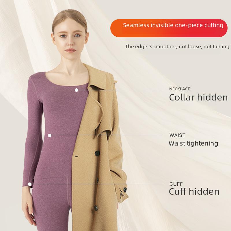 Damen Hautfreundlicher Thermo-Unterwäsche-Anzug: Doppelseitiger deutscher Samt, nahtloser Rundhalsausschnitt, Slim Fit für Herbst/Winter.