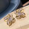 Graceful Flower Earrings for Women Trendy Korean Style Accessories with Bright Zirconia Gold Color Jewelry for Engagement