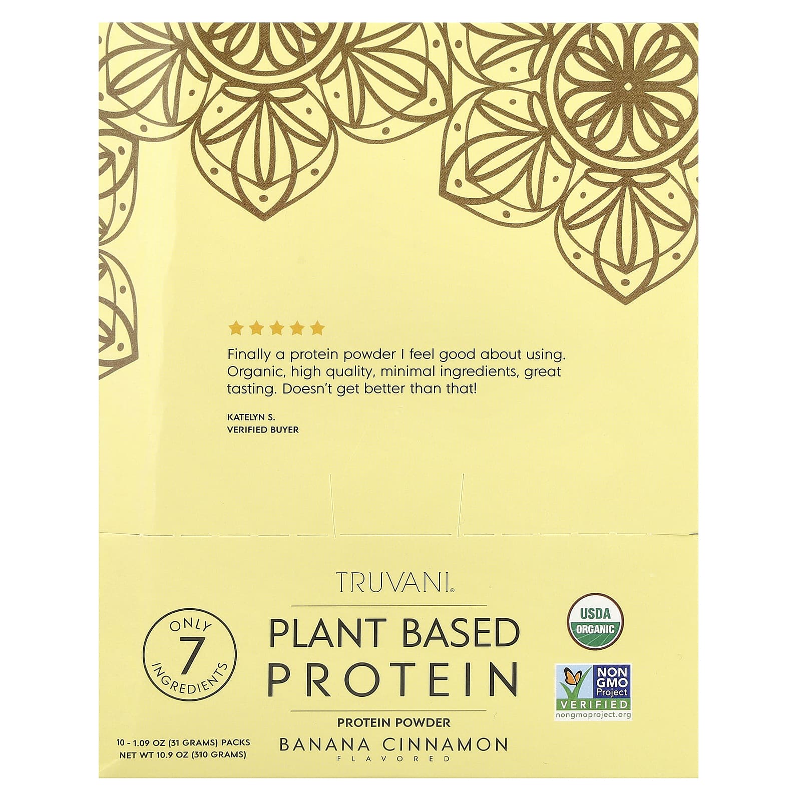 

Truvani, Plant-based Protein Powder, Banana Cinnamon, 10 packs, 1.09 oz (31 g) each