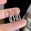 Exquisite Simple Geometric Double Circle Crossing Shiny Zircon Hoop Earrings for Women Stainless Steel Jewelry Accessories Gift
