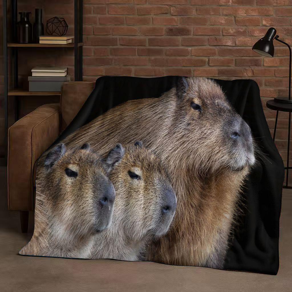 Kawaii Capybara Cartoon Flannel Blanket,Ultra Soft Warm Plush Throw for Home Bedroom Bed Sofa Cover Office Travel Camping Gift