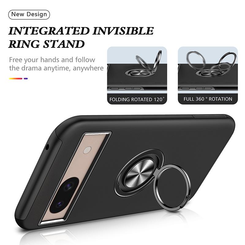 Google Pixel 8A Drop-Proof Magnetic Car Holder Case with Frosted PRO Ring Design
