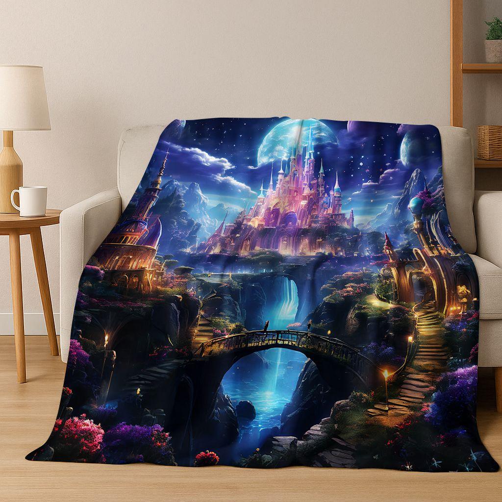 Enchanted Fairytale Princess Castle Gothic Castle Cartoon Flannel Blanket,Cozy Soft Throw Blanket for Home Bedroom Bed Sofa Kids