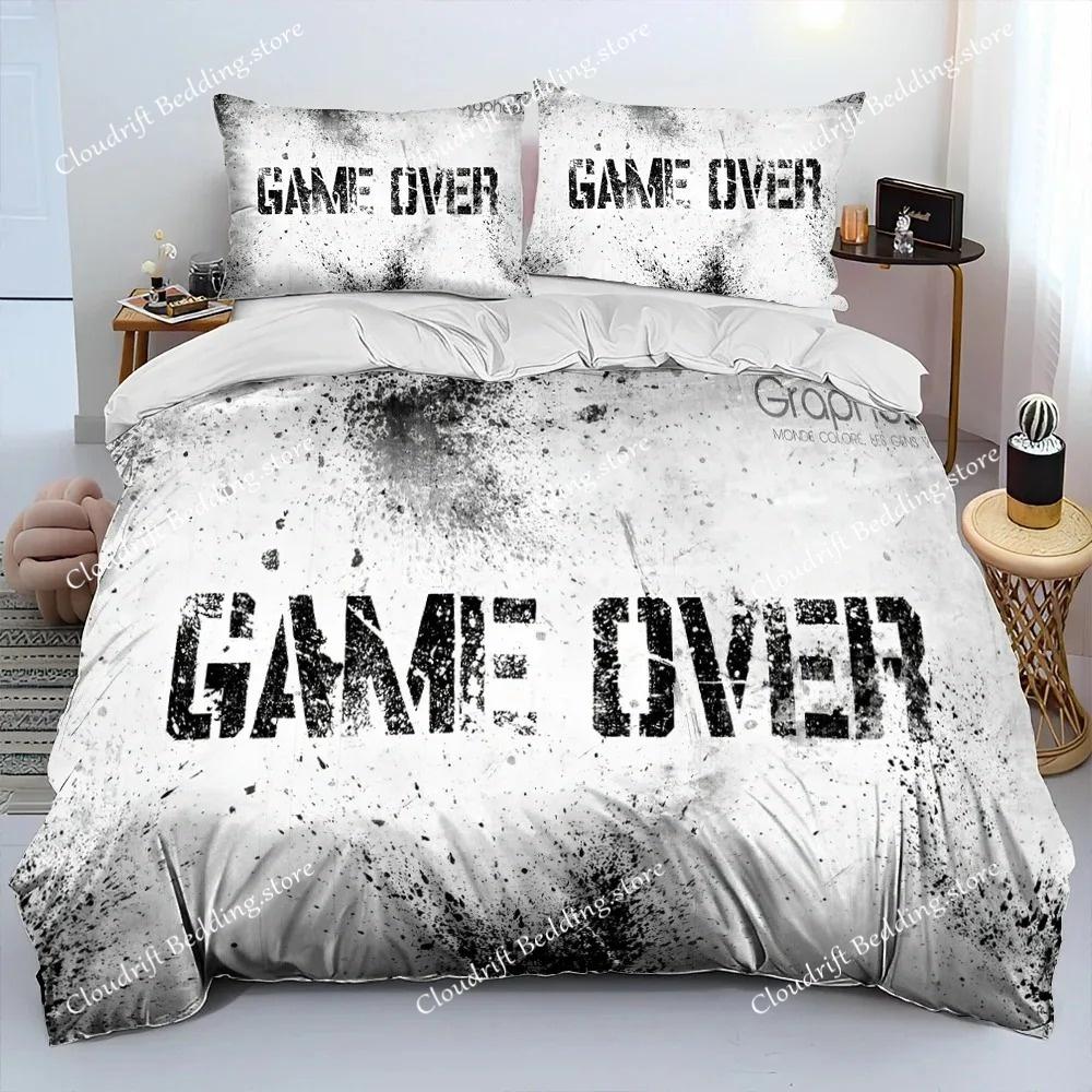 Gamer Game Over Cartoon Bettdecke Bettwäscheset, Bettbezug Bettset Steppdecke Kissenbezug, King Queen Size Bettwäscheset Erwachsene Jungen