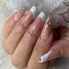 Medium-Length French Style Glitter Gradient Rhinestone Press-On Ballet Nails