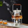 Pokaro Tea Heat-Resistant Glass Teapot, 1060ml, Integrated Steamer, Tea Strainer, Lotus-Shaped Glass Bottom, Clear Design, Wooden Handle, Perfect for