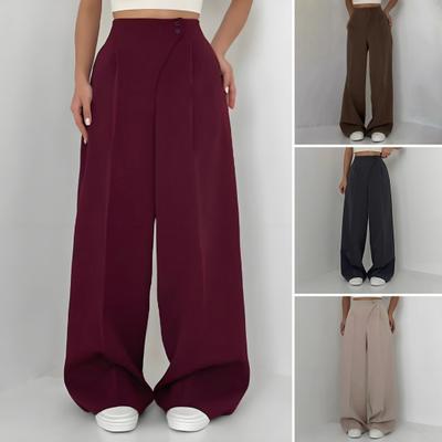 Women Suit Pants High Waist Straight-Leg Wide-Leg OL Commuter Style Casual