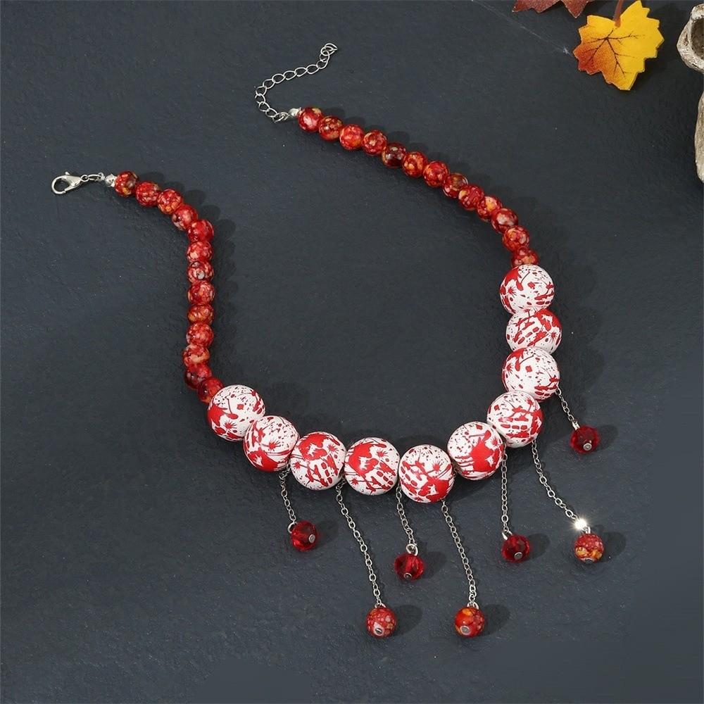 Black Rope Blood Beads Collarbone Chain Tassel Halloween Jewelry Halloween Necklace Party
