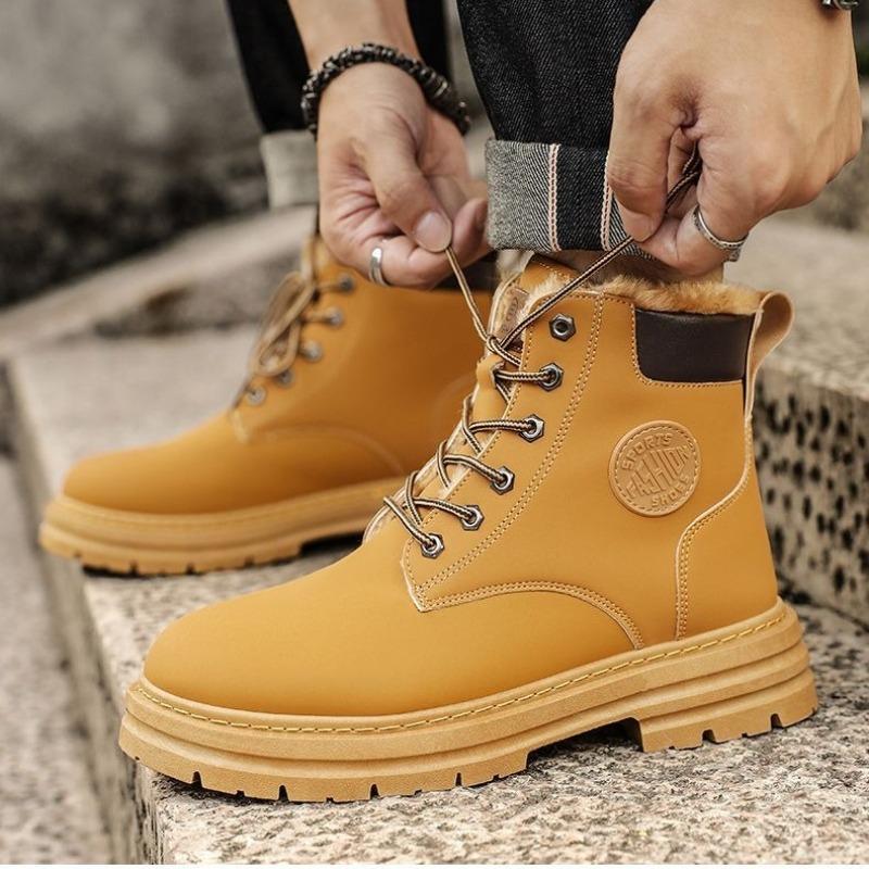 Winter Herrenstiefel Mode Lässige High Top Stiefel Outdoor Wasserdichte Lederstiefel Plüsch Warme Baumwollschuhe Winter Schneestiefel für Herren