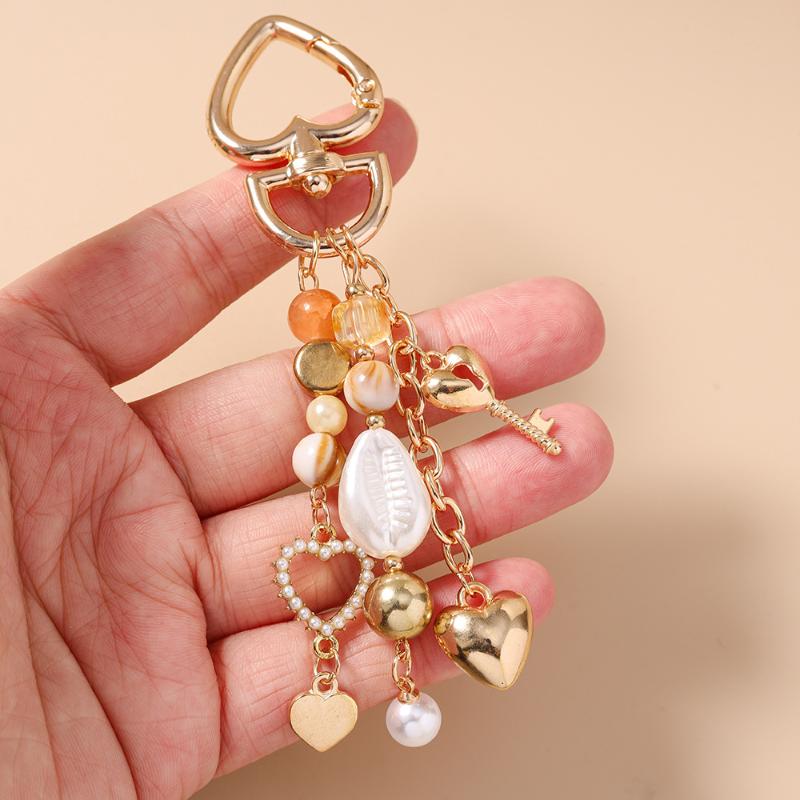 New Handmade Beaded Pearl Keychain Shell Love Heart Key Ring Pendants For Women Girls Handbag Decor Diy Key Chain Jewelry Gift