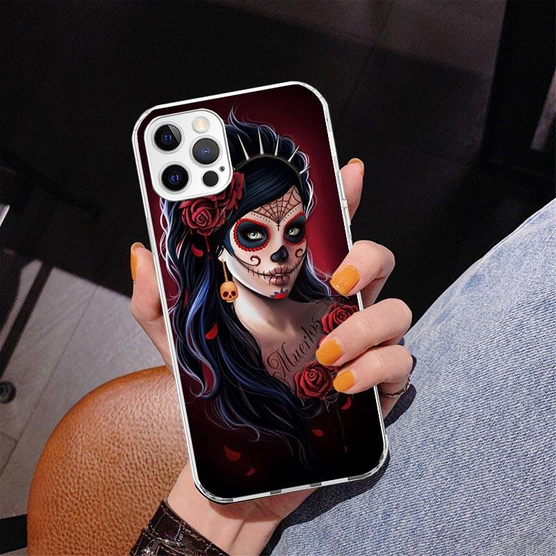 Catrina Beautiful Rose Girl Skull Phone Case For iPhone 17 Air 16 Pro Max 16E 15 + 14 Plus 11 12 13 Mini 7 8 SE Gift Print Cover