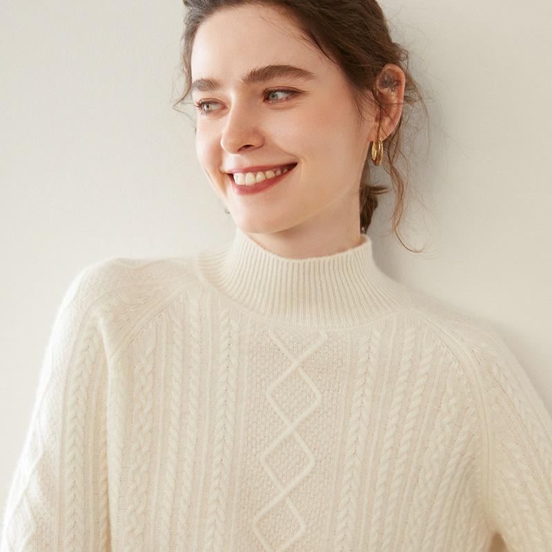 

Шикарный минималистичный кашемировый свитер с высоким воротом и небольшим ромбовидным узором XL