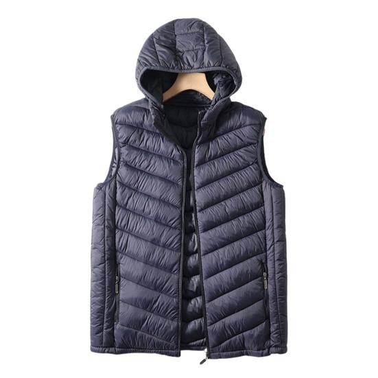 Men Winter Waistcoat Hooded Sleeveless Zipper Closure Vest Coat with Pockets Solid Color Casual Cotton Waistcoat