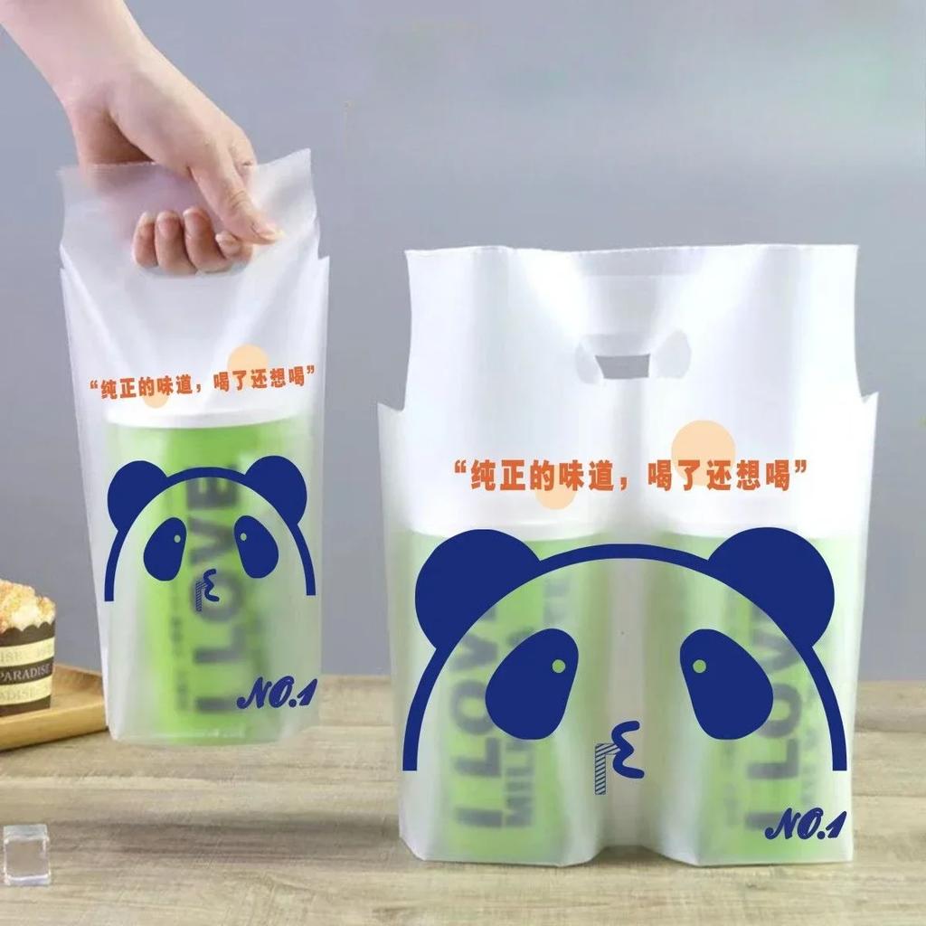 200piece Disposable Frosted Plastic Bags 1/ 2 Cups Printed Cartoon Flower Tote Bag Milk Tea Coffee Juice Takeaway Packaging Pouc