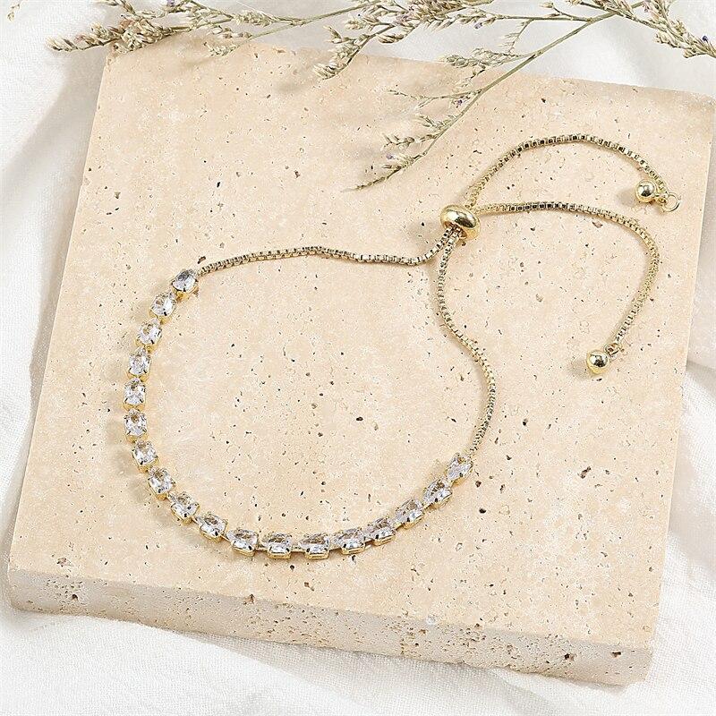 Adjustable Geometric Korean Fashion Water Drop Zirconia Crystal Bracelets Bangles for Women Party Zircon Girls Birthday Gift