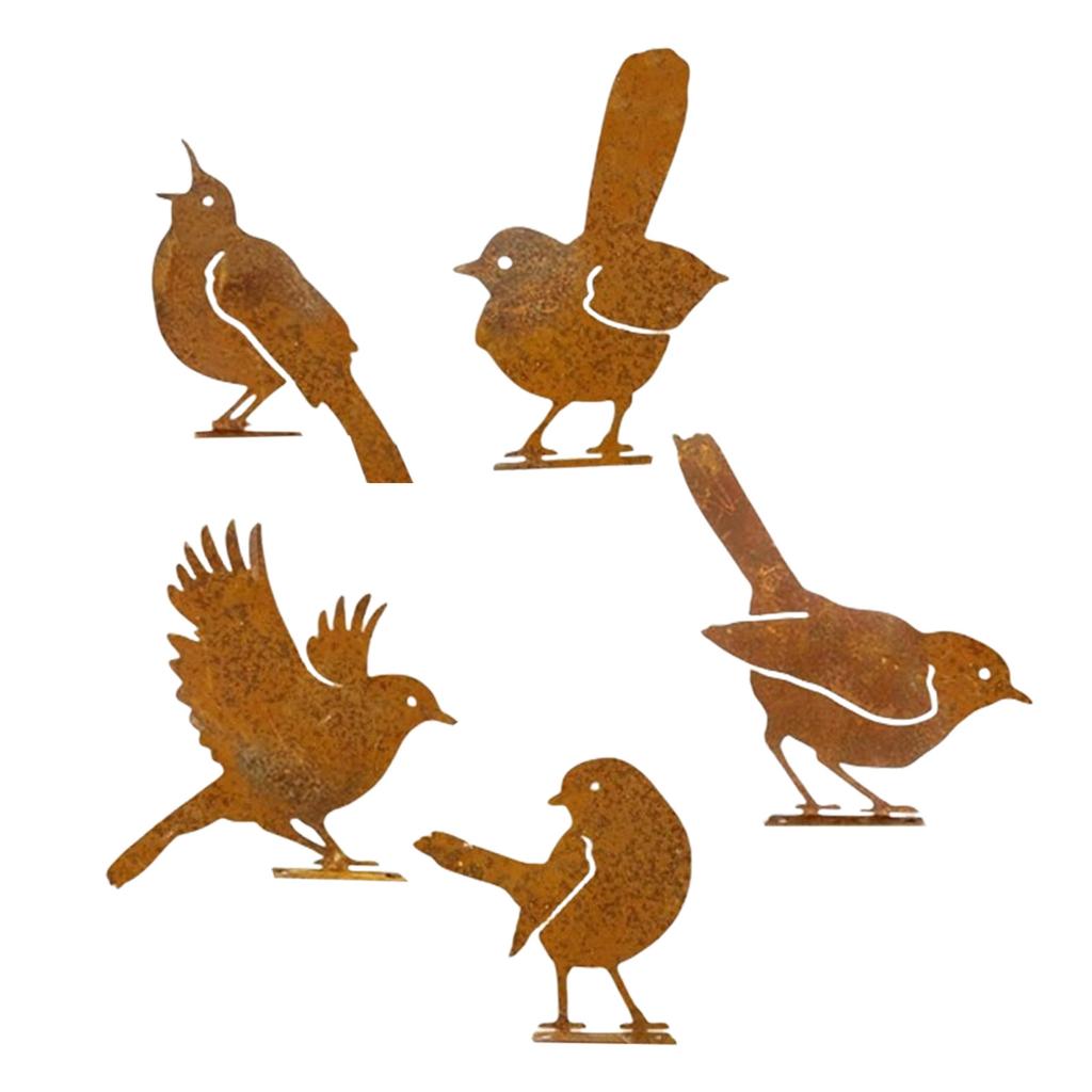 Set Of 5 Metal Bird Silhouettes Garden Stakes Iron Outdoor Decoration for Spring Tree Enhancements Bird Sculpture