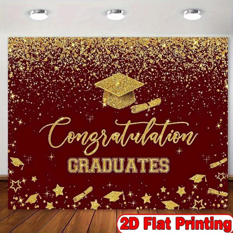 

2D Graduation Backdrop Maroon Gold Congrats Graduates Class of Party Decor Banner 47.2x31.5inch/120*80cm