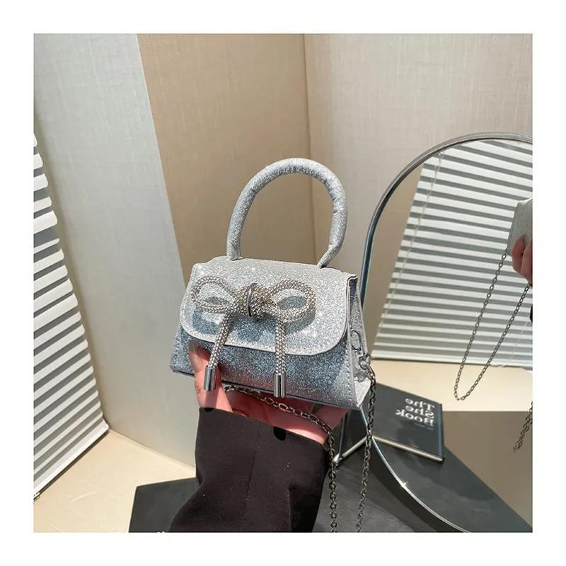 Casual Bow Women Samll Square Shoulder Bags Sweet Ladies Pu Chain Messenger Bag Clutch Commuter Female Phe Handbags Purse
