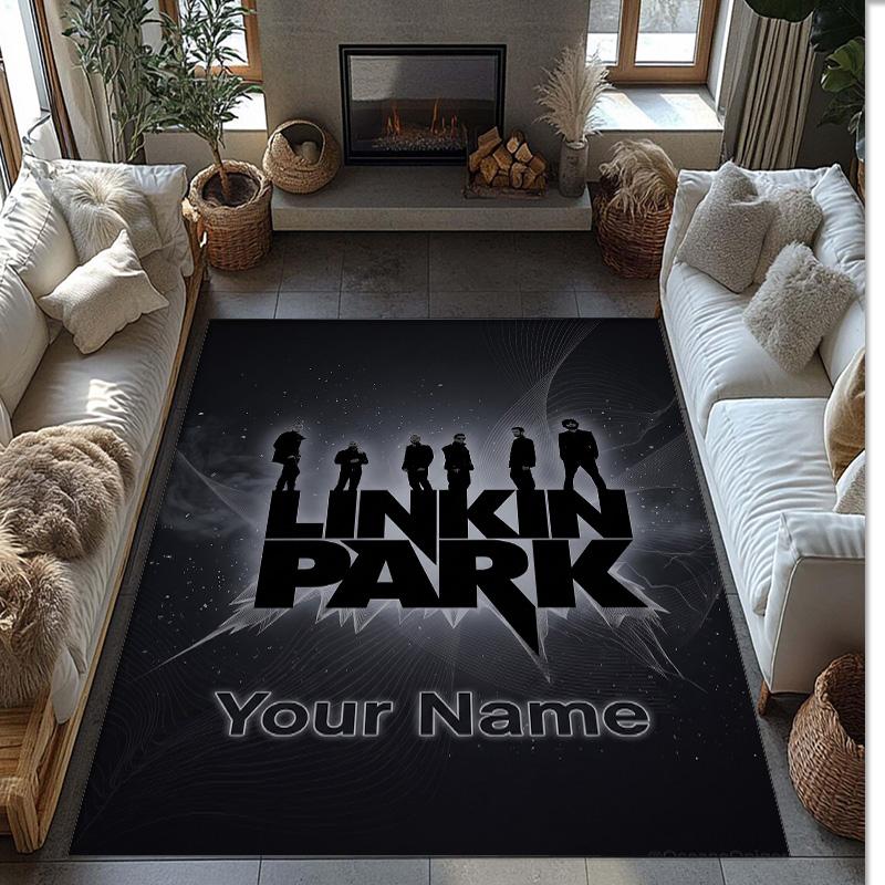 Linkin Park Crystal Velvet Rug, Custom Name Text Personalized Non‑Slip Floor Mat for Home Decor Gift