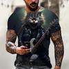Trend Rock Guitar Cat Graphics T-Shirts Summer Fashion Short Sleeve 3D Animals Printed Mens T-shirts