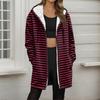 Women's Striped Printed Fashionable Loose Zipper Fleece Hoodie Jacket