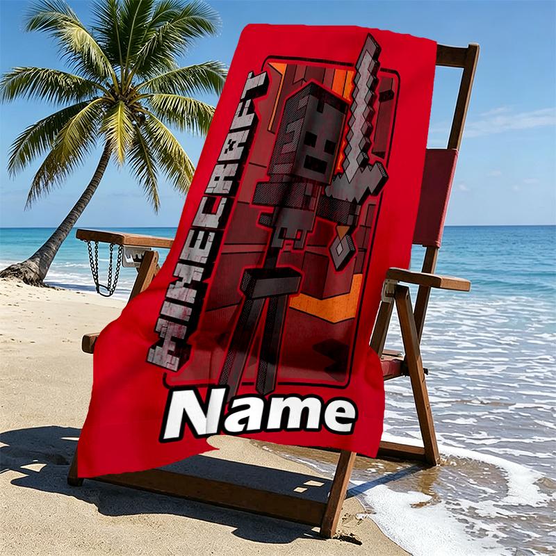Custom Name Personalized Gamer craft Print Beach Towel, for Trip Camping Beach Party Home Decor, Birthday Gift for Family & Friends