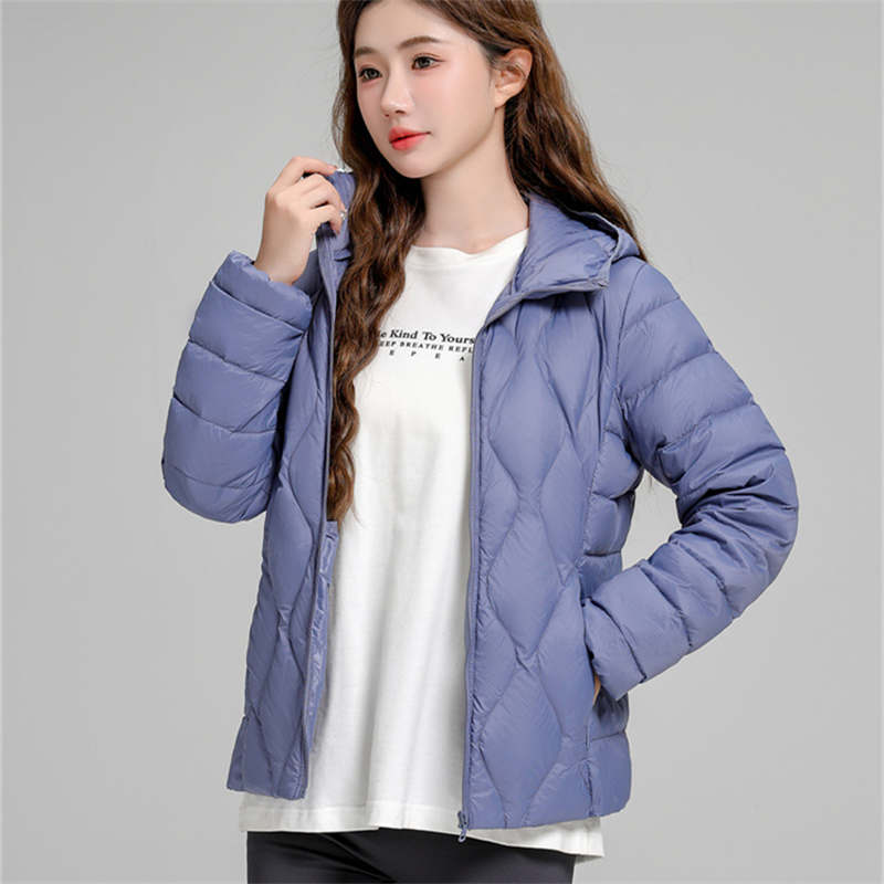 Lightweight Down Jacket Women's Short Hooded Autumn And Winter Slim Fit Versatile Long Sleeved White Duck Down Warm Jacket