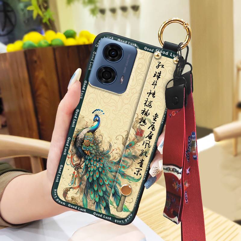 Anti-dust Wrist Strap Phone Case For MOTO G24 Power Lanyard For Mom Durable Wristband Fashion Kickstand Silicone Ring