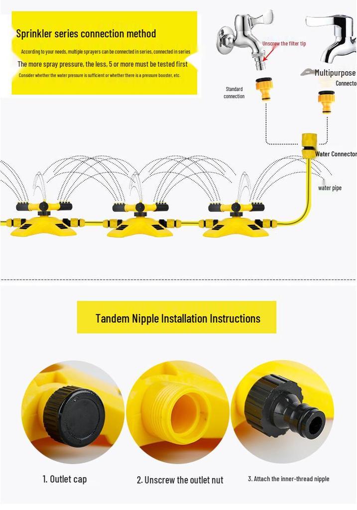 360° Rotating Sprinkler Head: Nursery & Garden Irrigation Three-Prong PVC Water Pipe Set