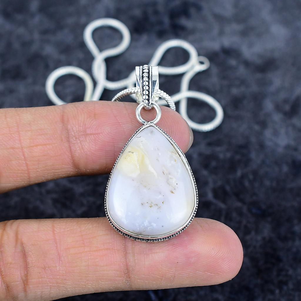 Pink Opal Gemstone Handmade 925 Sterling Silver Jewelry Pendant 1.77" M-2964