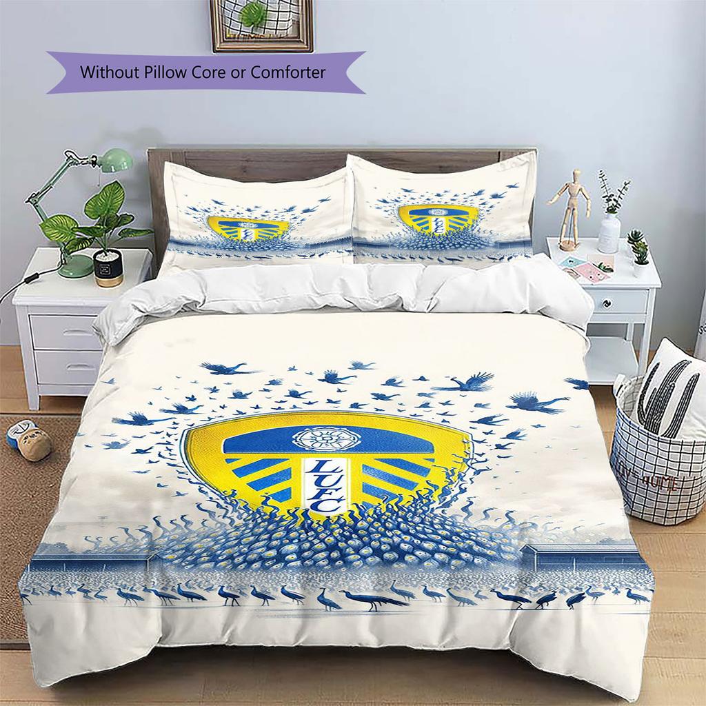 Pościel z wzorem Leeds United Football Club, Zestaw kołdry Poszewka na kołdrę Poszewka na poduszkę Domowy Prezent Urodzinowy(1 * poszwa na kołdrę + 2 * poszewki na poduszki, bez rdzenia)
