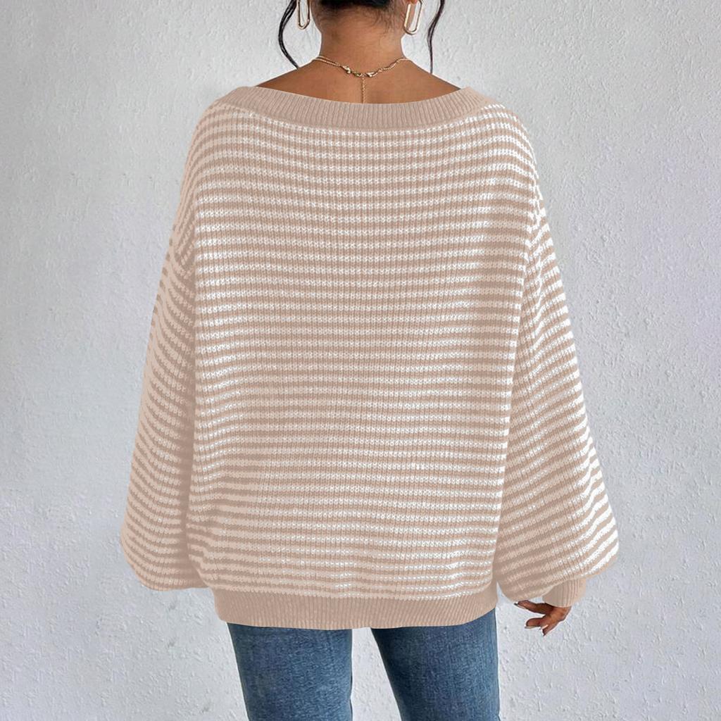 Women's Casual And Stylish Off,the,shoulder Striped Sweater With Dropped Sleeves And A Versatile Pullover Design.