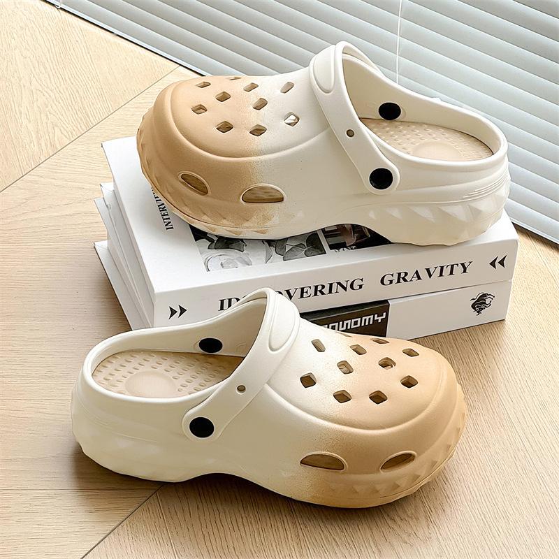 

Туфли с дырками женские пляжные туфли летние новая мода обувь на платформе-маффине домашние комнатные туфли с закрытым носком крутые шлепанцы женские 39-40 бежевый