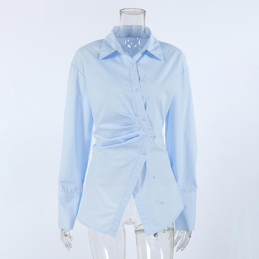 French Temperament Lapel White Shirt Women's 1116 Spring Professional Waist Inner Long-sleeved Women's Shirt Women's Clothing
