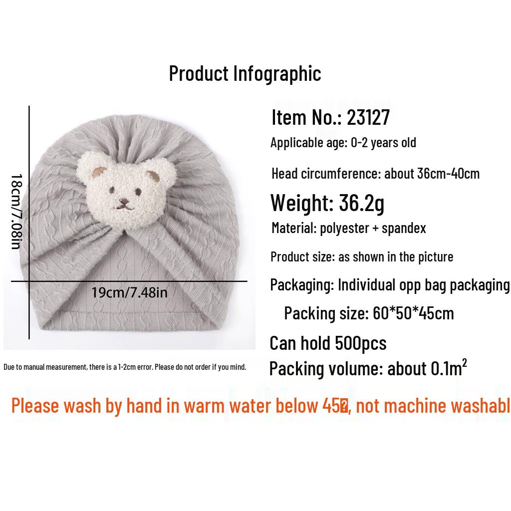 Spring & Autumn Cute Bear Baby Jacquard Pullover & Headband Hat