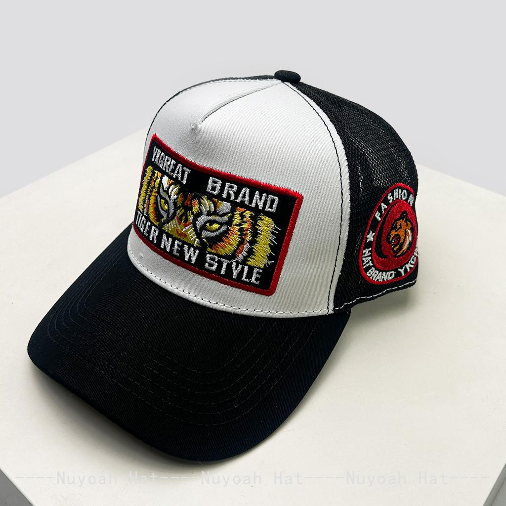 Neue Unisex-Street-Baseballkappen mit Stickerei-Tigerbuchstaben, atmungsaktiv, Farbblock, Sonnenschutz, Netz-Trucker-Kappen, persönlich, vielseitig