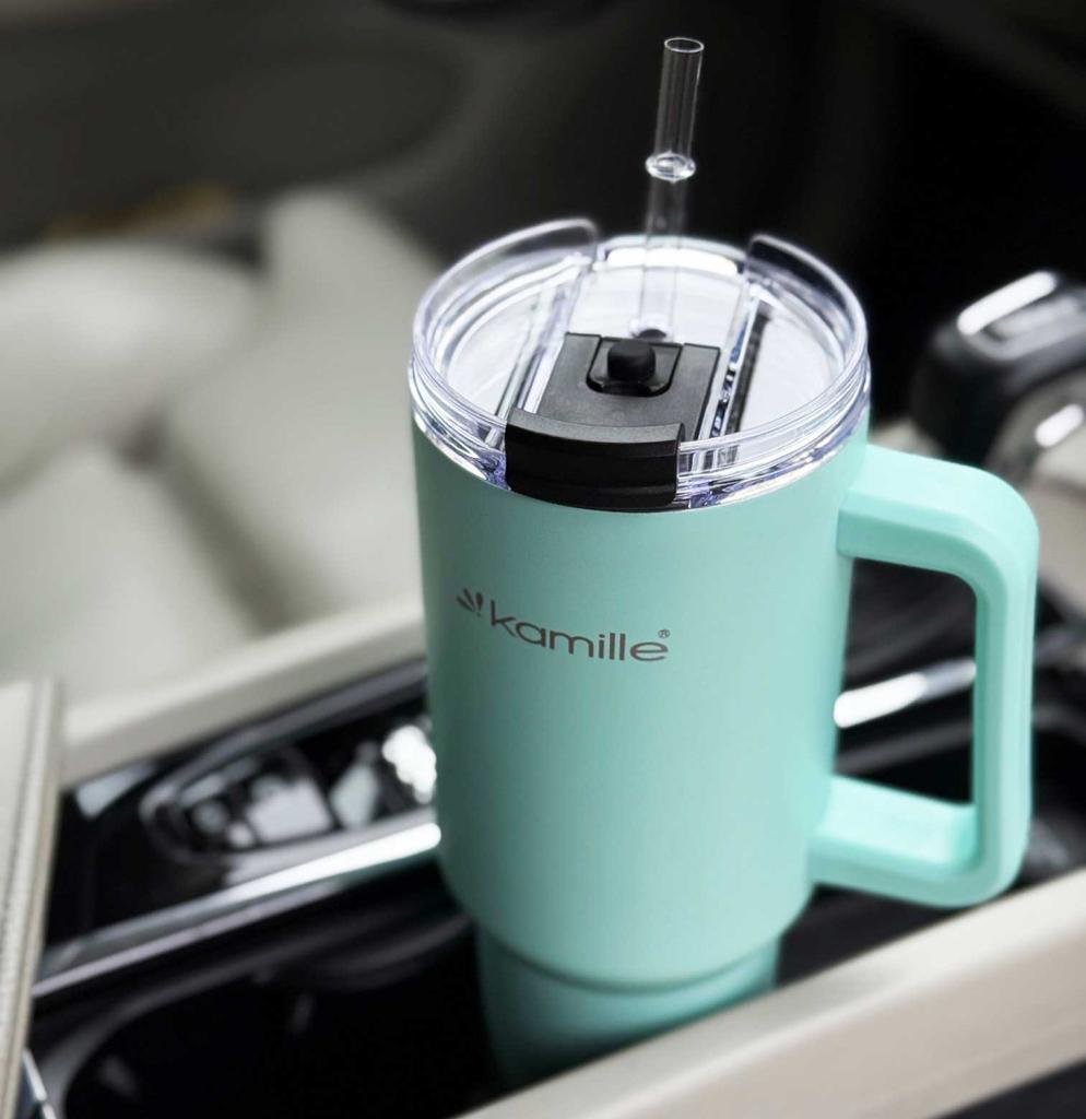 STEEL THERMAL MUG 1200ml WITH HANDLE AND STRAW KM-2175