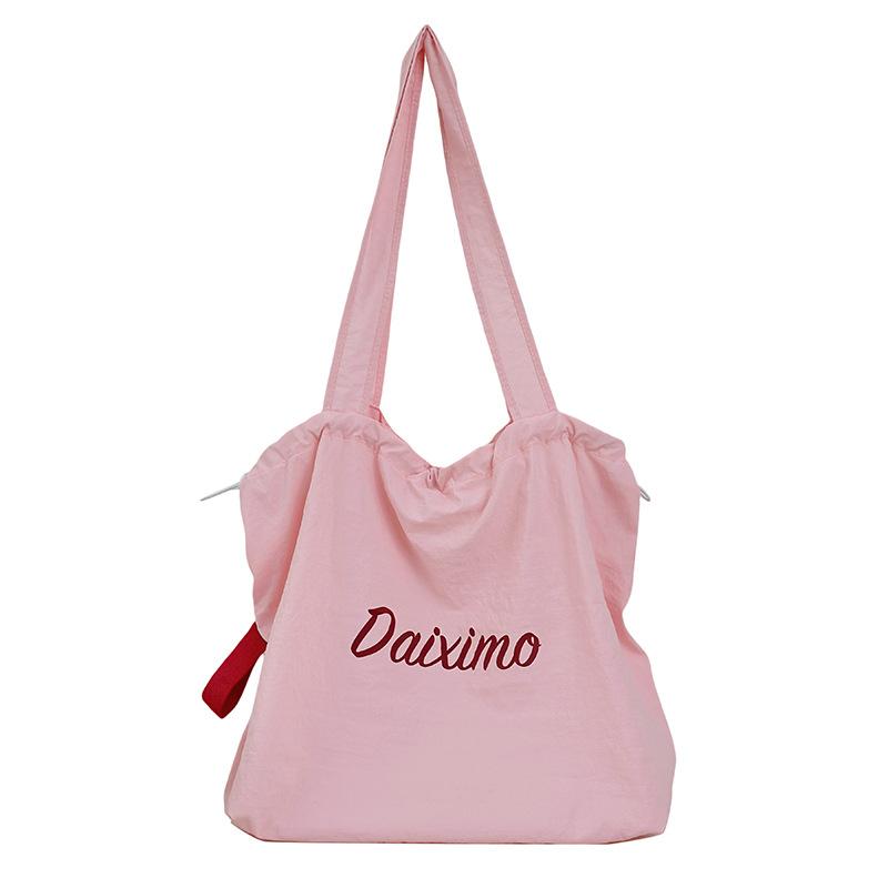 Korean New Drawstring Tote Bag Letter Printed Bag for Women Large Capacity Nylon Casual Versatile Portable Shoulder Bag