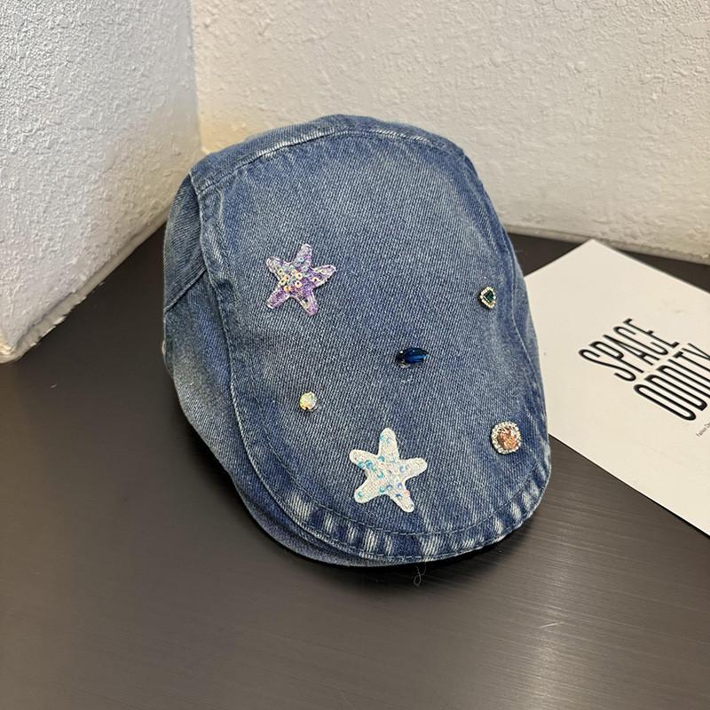 Pentagram Retro Star Cowhide Cabbie Hat Breathable Cotton Fashion Women Casual