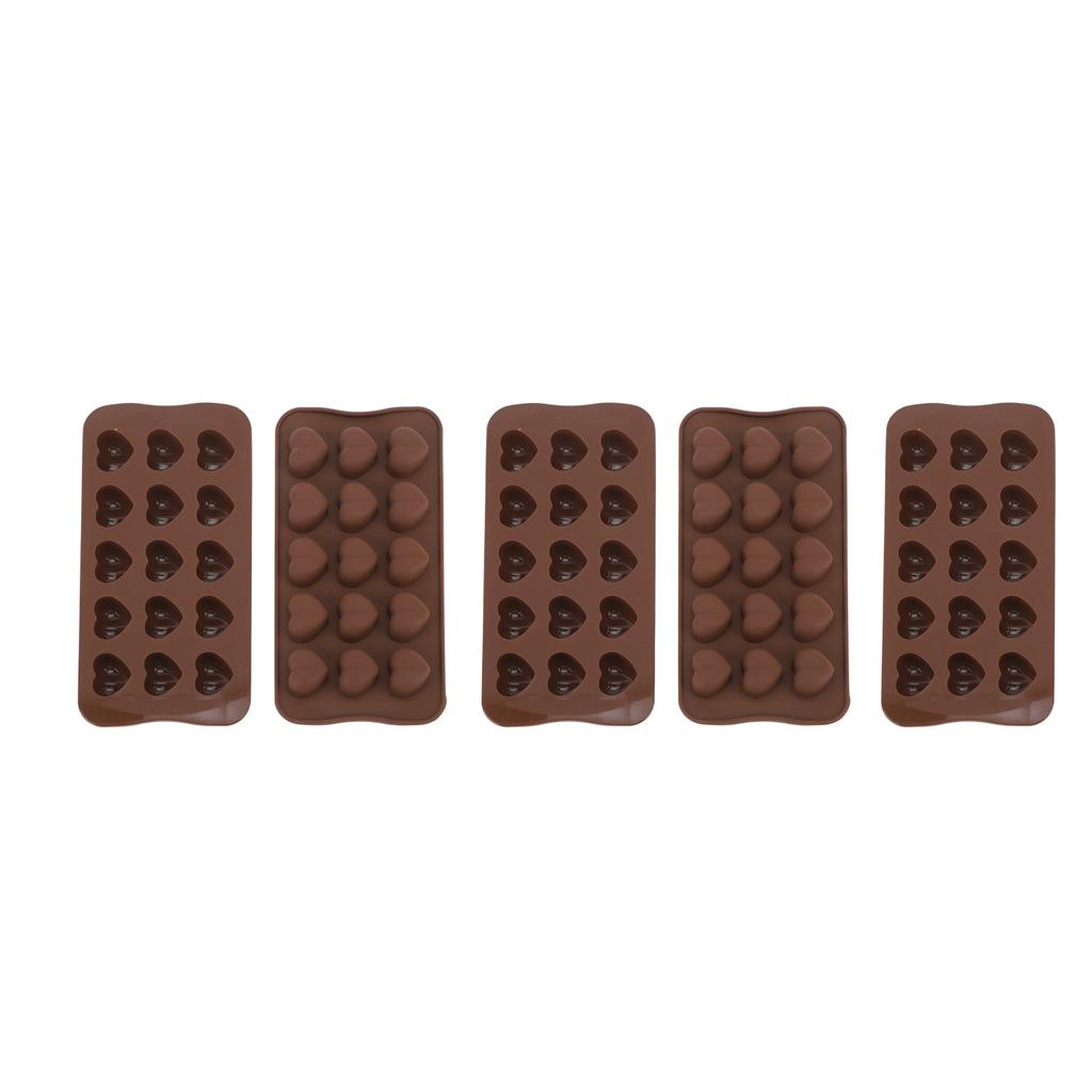 Heart Shape Baking Mold 15 Cavity Dishwasher Safe Stick Proof Silicone Molds for Candy Chocolate Ice Cubes 5pcs