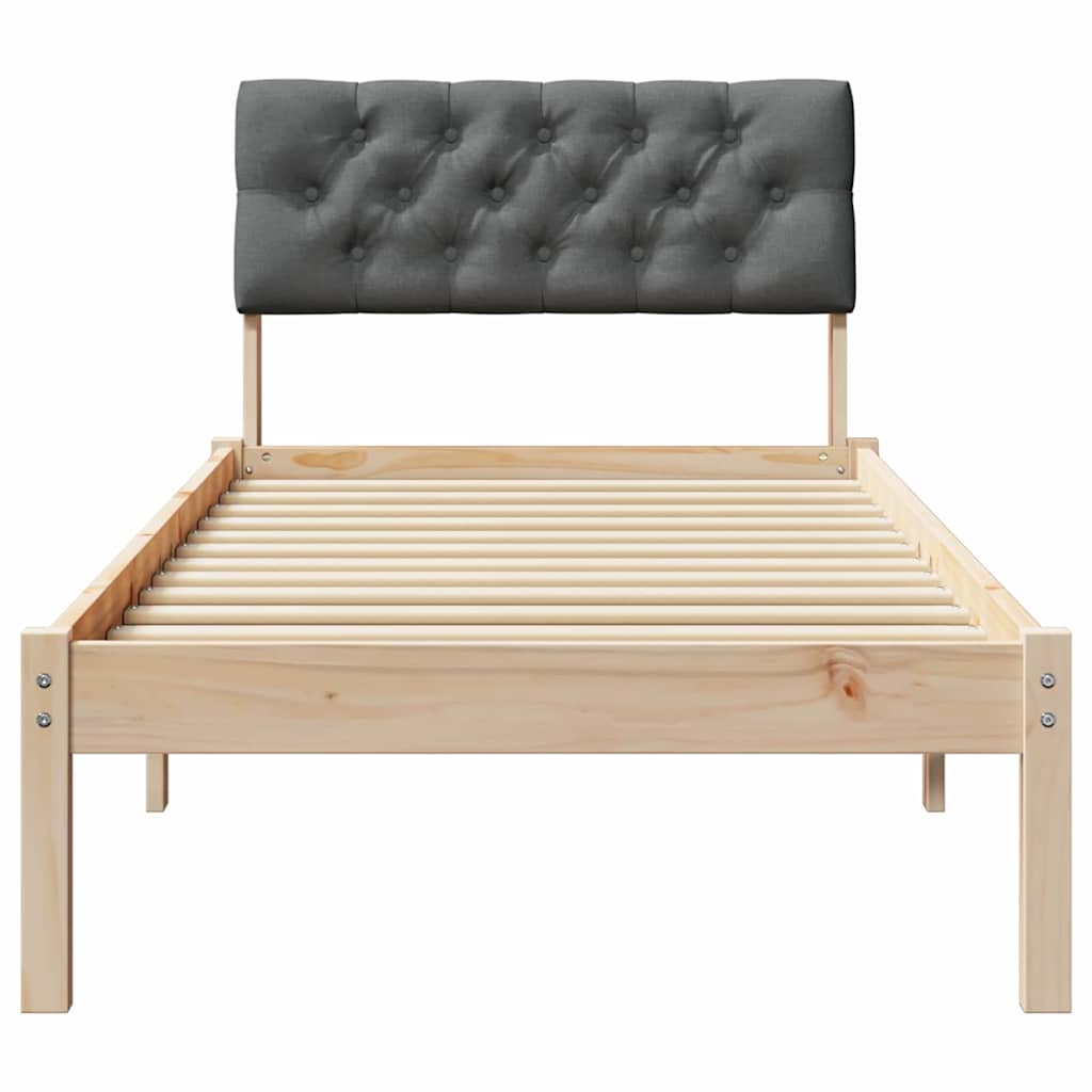 Brown and Dark Gray Bed Frame 75 x 190 cm Solid Pine Wood