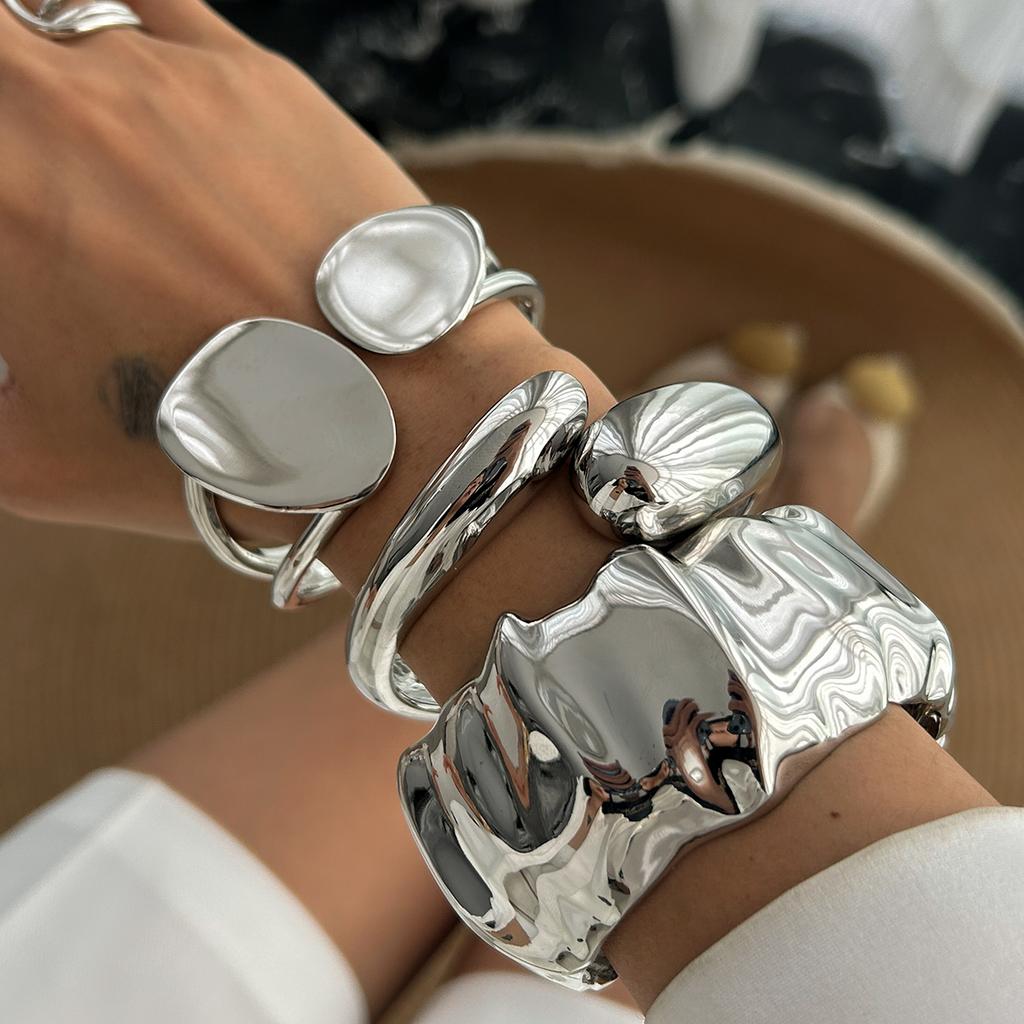 Ingemark 6 Styles Exaggerated Smooth Water Drop Chunky Open Cuff Bangles Women Punk Arm Bracelet Banquet Steampunk Jewelry Men