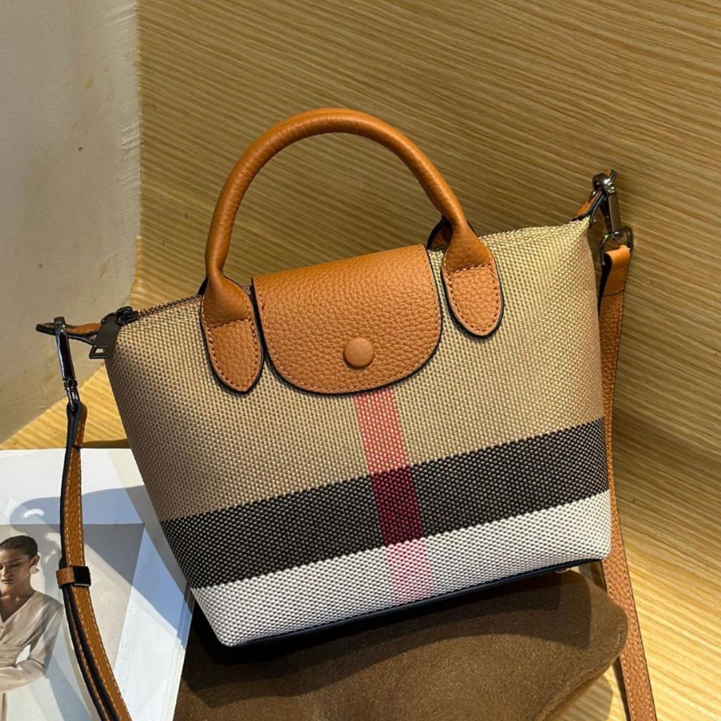 Cowhide Niche Versatile Women's Bag Shoulder Messenger Bag Simple and Fashionable Plaid Women's Bag Small Shell Bag