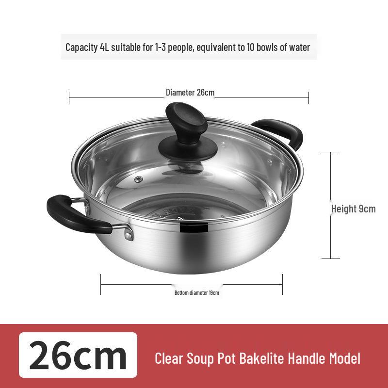 Double Flavor 304 Stainless Steel Hot Pot with Handles - Large Capacity for Clear Soup & Spicy Pot, Induction Cooker Compatible