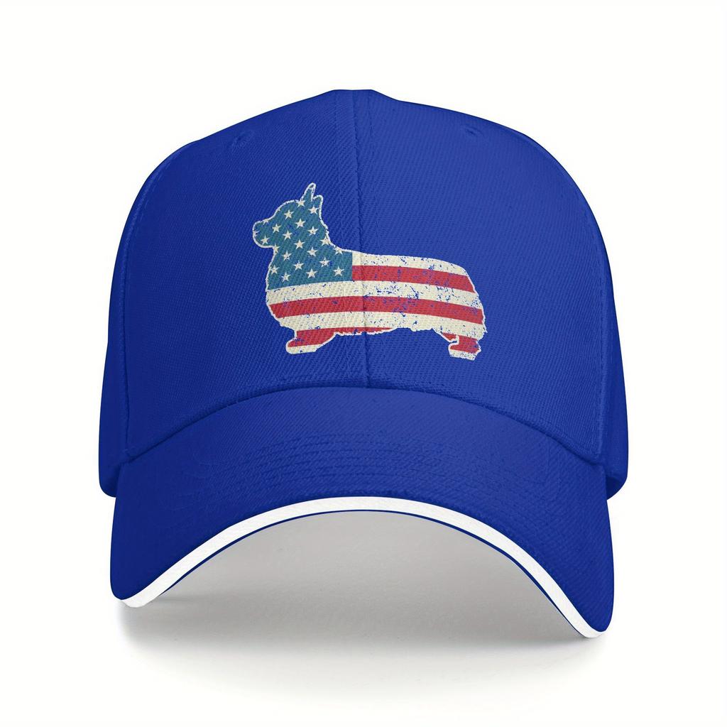 Patriotic Corgi American Flag Baseball Cap Adjustable Polyester Casual Snapback for Adults